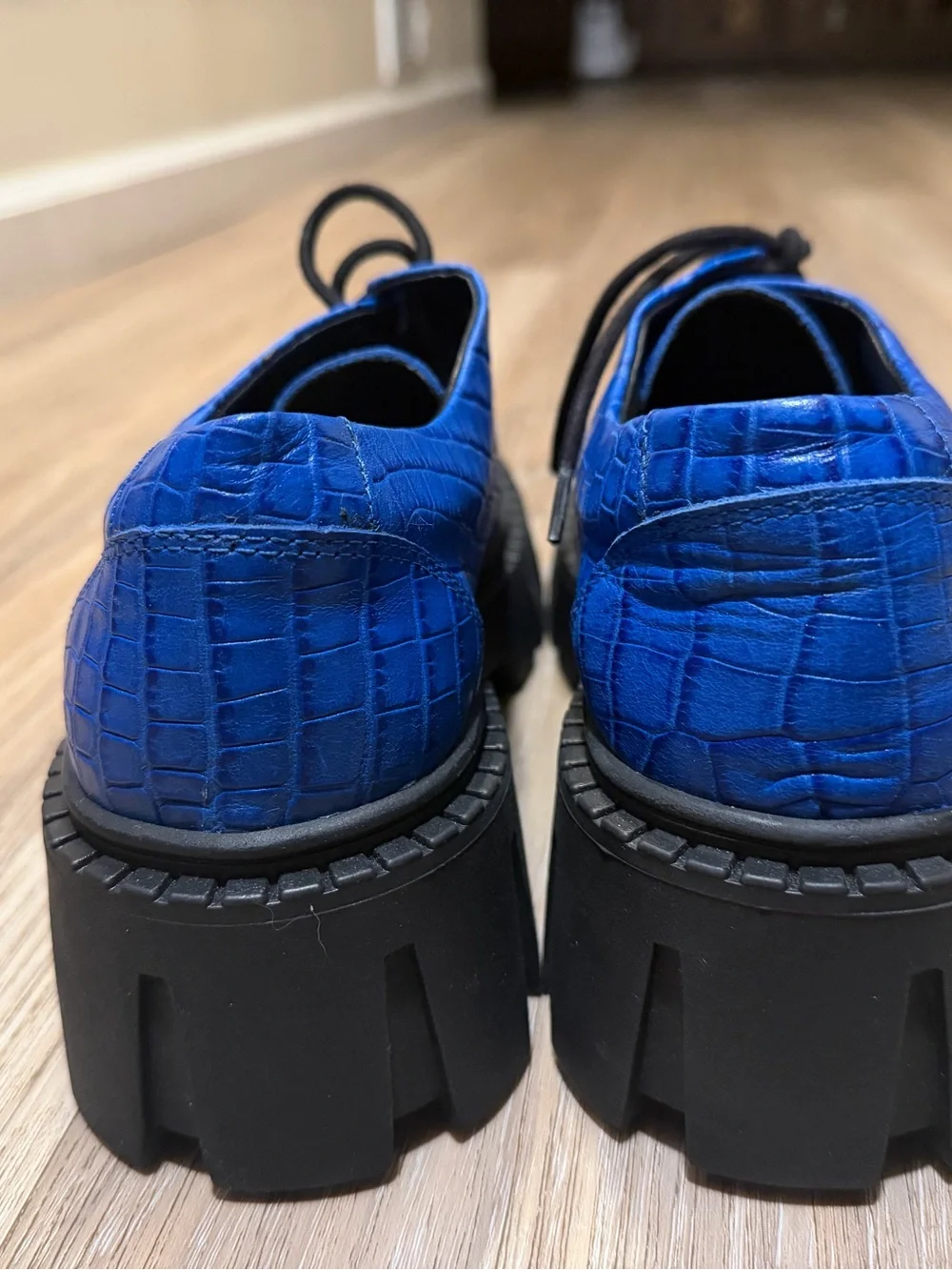 Steve Madden Madily Blue Croc Leather Chunky Platform Shoes Size 11